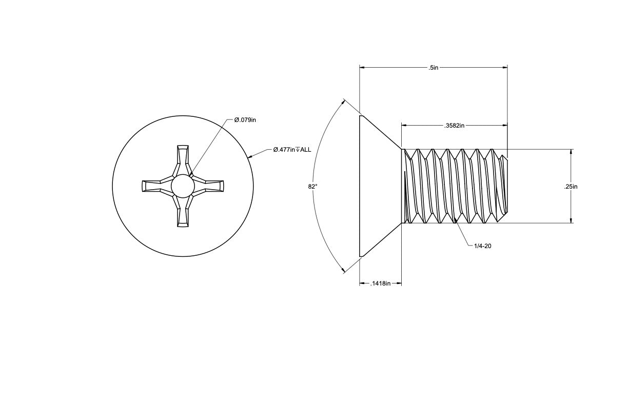 1/4-20 X 1/2" long brass phillips head guide screw