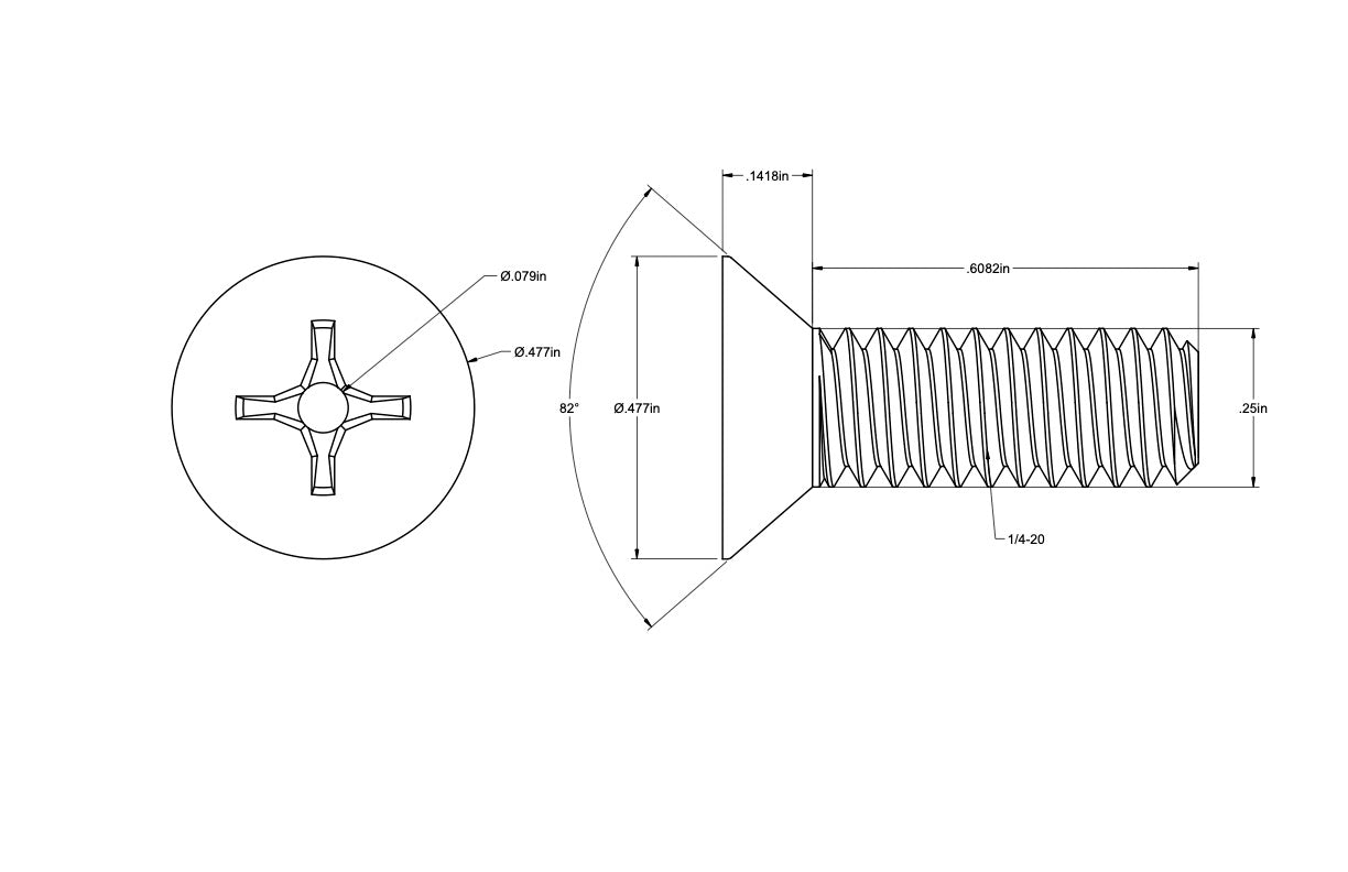 1/4-20 X 3/4" long brass phillips head guide screw